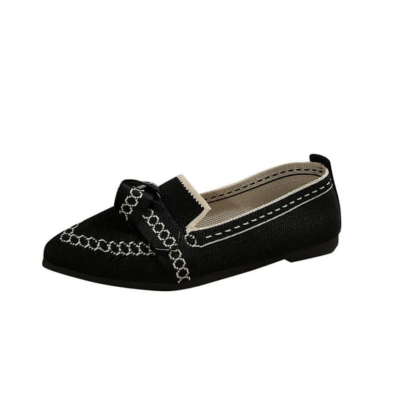Tao Tao Women's Loafer Flats Casual Knit Fabric Lightweight Dressy Shoes Washable Elegant Pointed-Toe lace-up Bow Shoes Comfortable Ballet Shoes For Daily Black 37