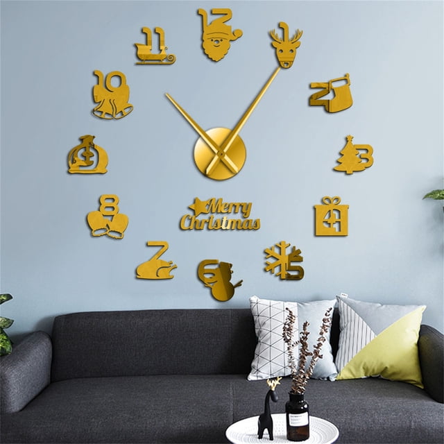 Agiferg Christmas Frameless DIY Wall Mute Clock 3D Mirror Surface Sticker Home Decor