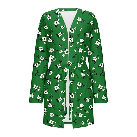 Wensltd Women's Plus Size Soft Printed Bathrobe with Tie Belt Comfortable Casual Nightgown for Morning and Evening Wear S-5XL