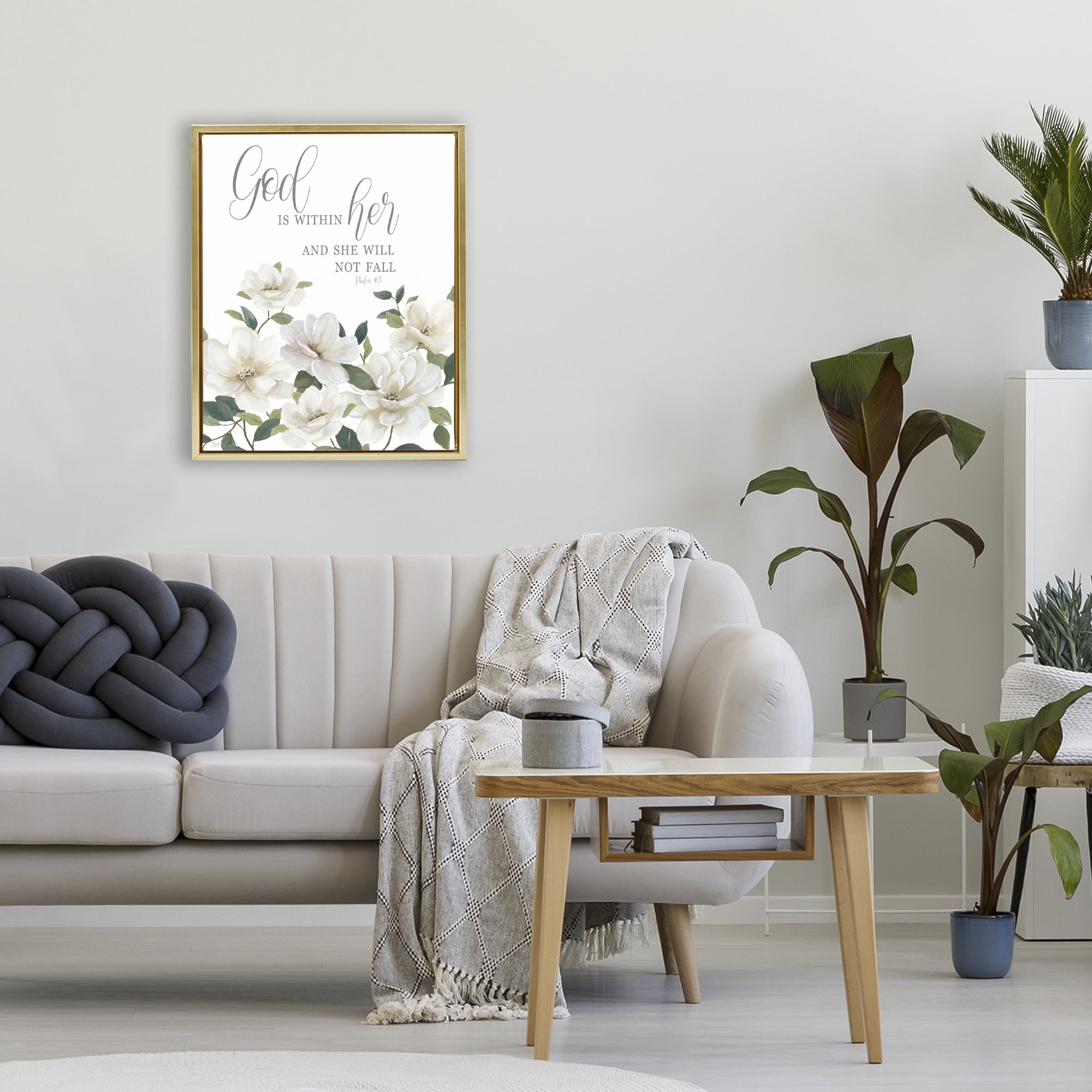 Stupell Industries God Is Within Her Gold Framed Floater Canvas Wall Art, design by Nan