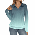 thumbnail image 2 of Women's Long Sleeve Polo Shirts Casual Gradient Color V Neck Tops Fall Collar Ladies Tunics Tees Green M, 2 of 4