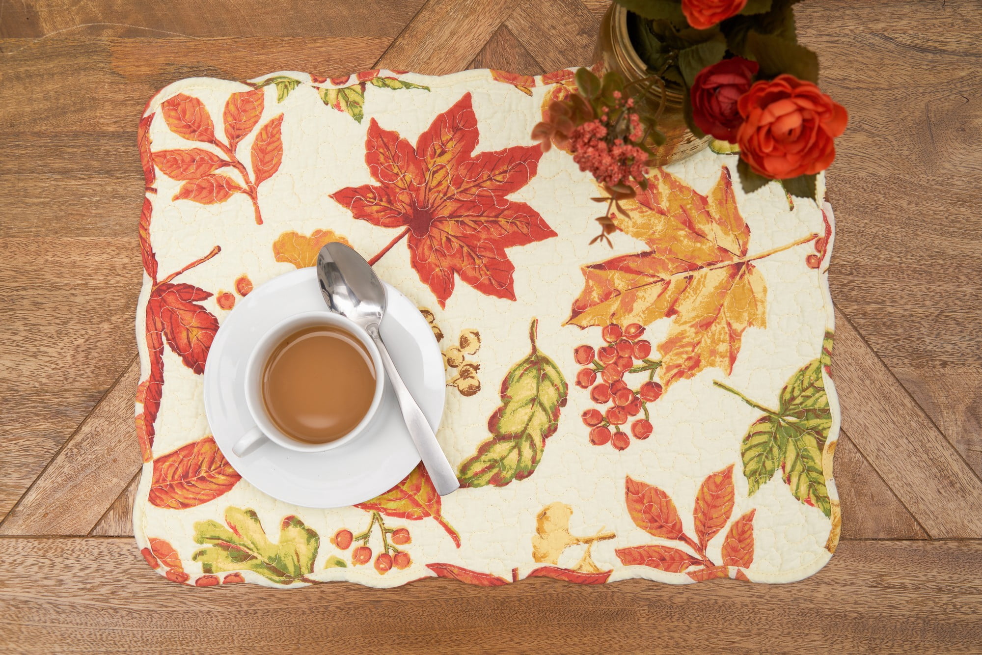 Rylie Cotton Quilted Reversible Vintage Design Rectangle Placemats Set 6
