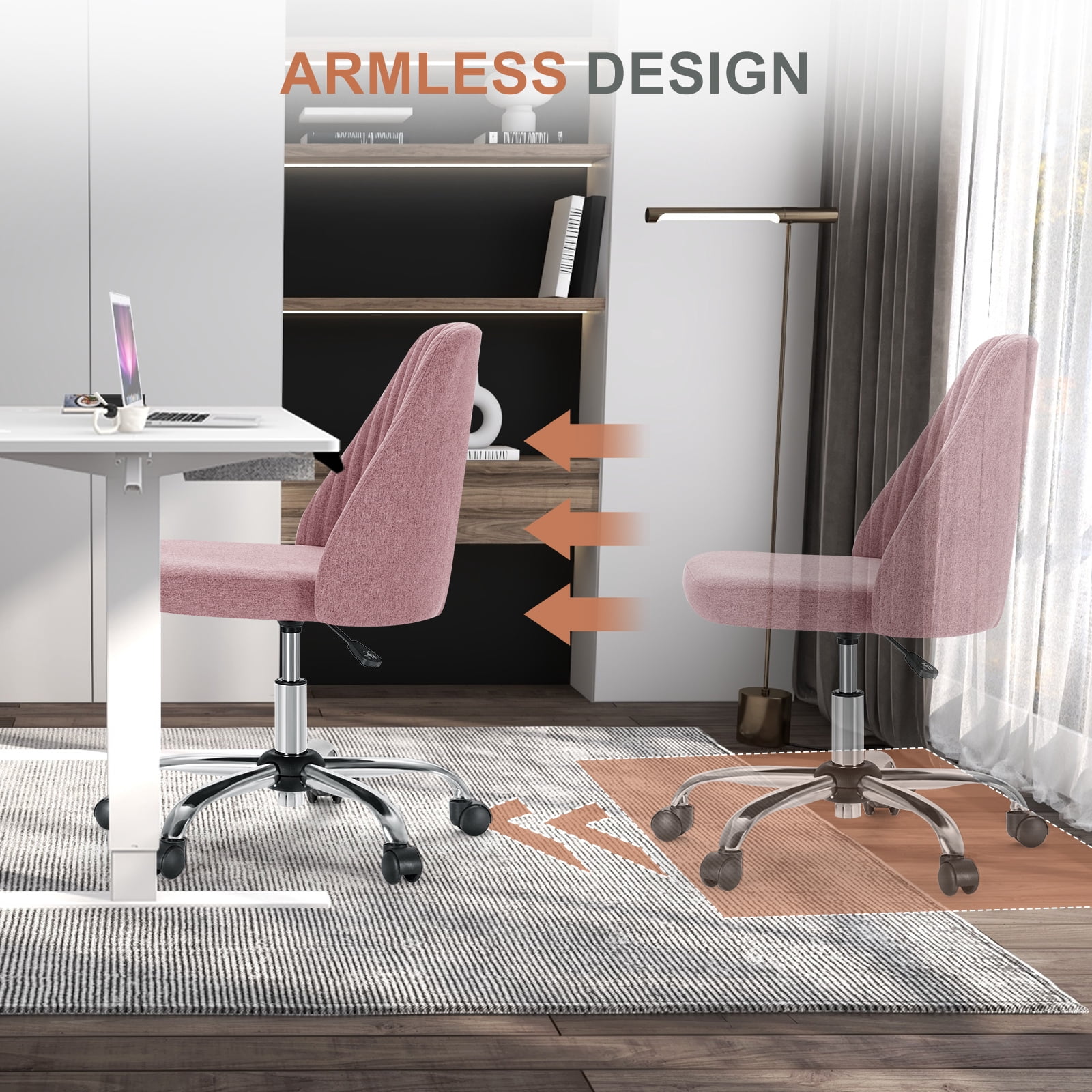 Armless Adjustable Swivel Desk Chair with Wheels
