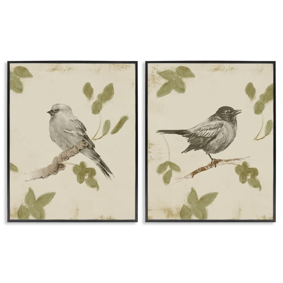 Stupell Industries Neutral Bird Scene 2 Piece Black Framed Giclee Art Set, design by Lanie Loreth