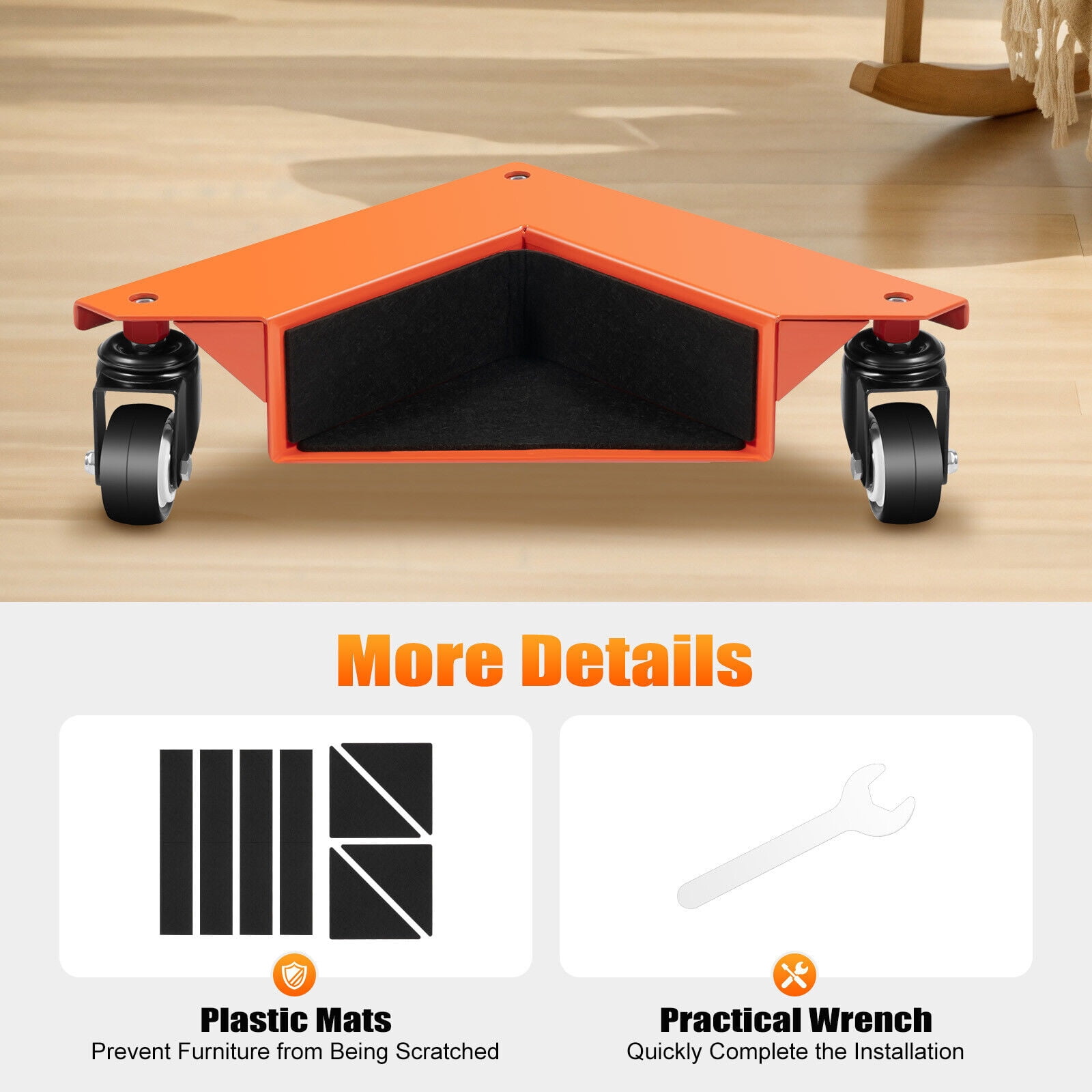 4Pcs 1409 lbs Load Furniture Dolly Desk Cabinet Corner Mover Moving Carrier Roller