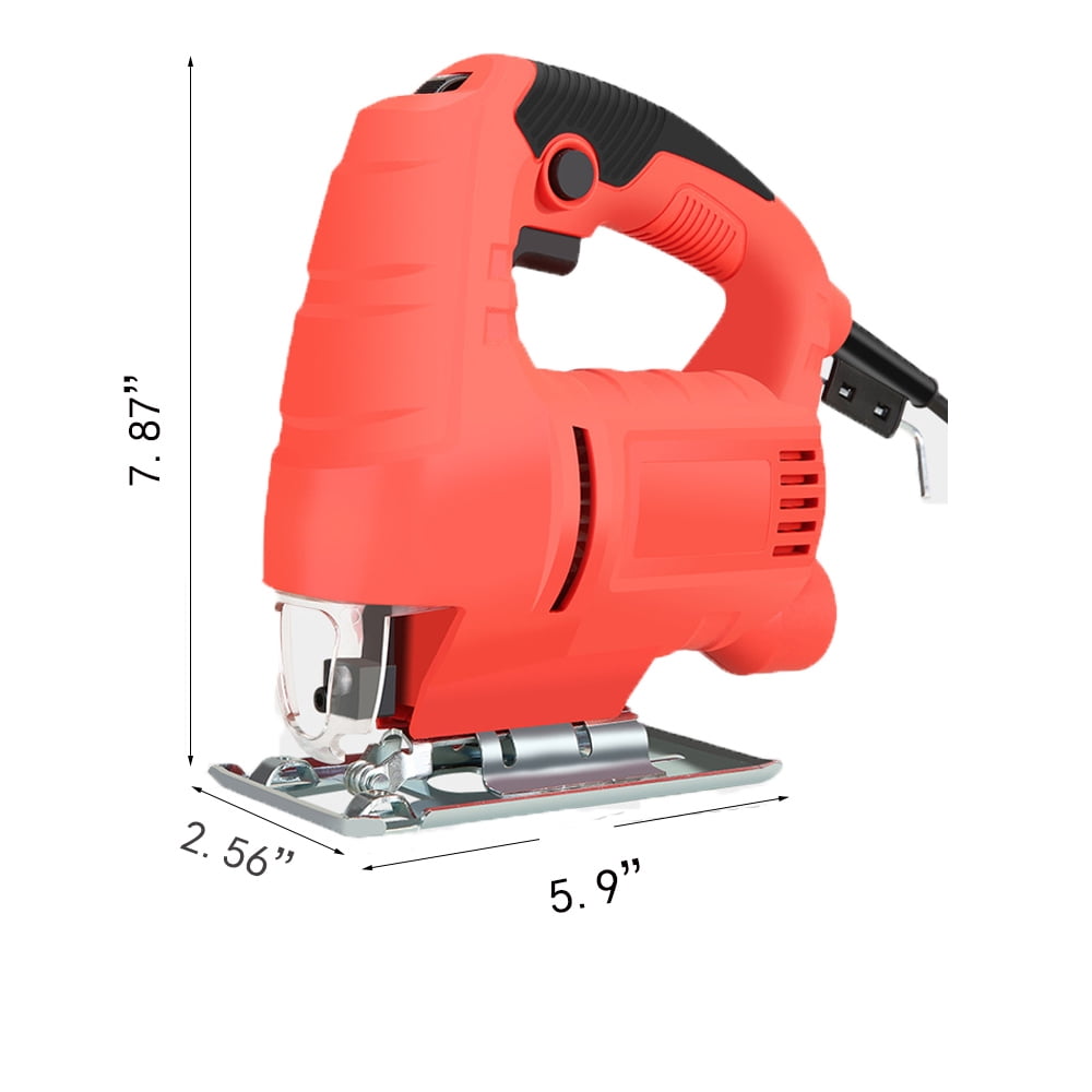 Runbaixing 710W Handheld Electric Jig Saw, 110V Cutting Flower Woodworking Machine with 10 Saw Blade and 6th Gear, Red