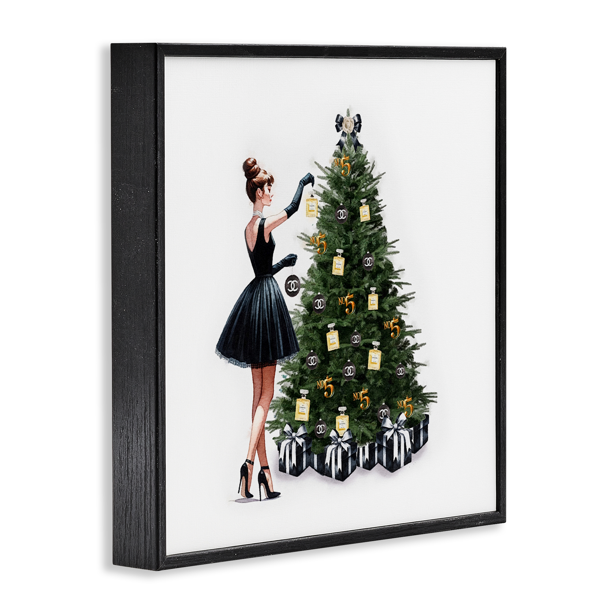 Stupell Industries Trendy Christmas Tree Holiday Painting Black Framed Art Prints Wall Art, 17 x 17
