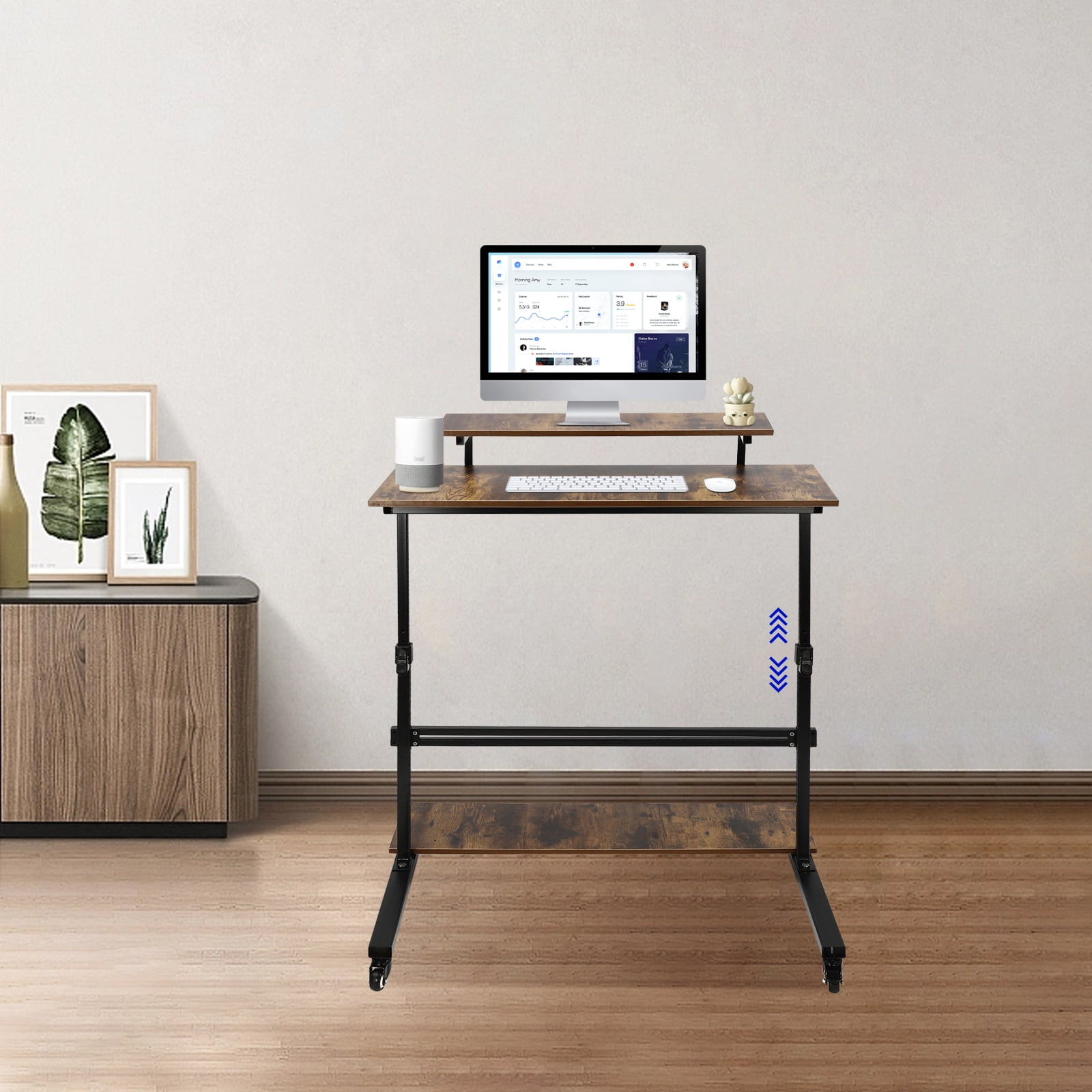 Mobile Height Adjustable Standing Desk, Rolling Stand Up Computer Workstation, Adjustable Standing Desk