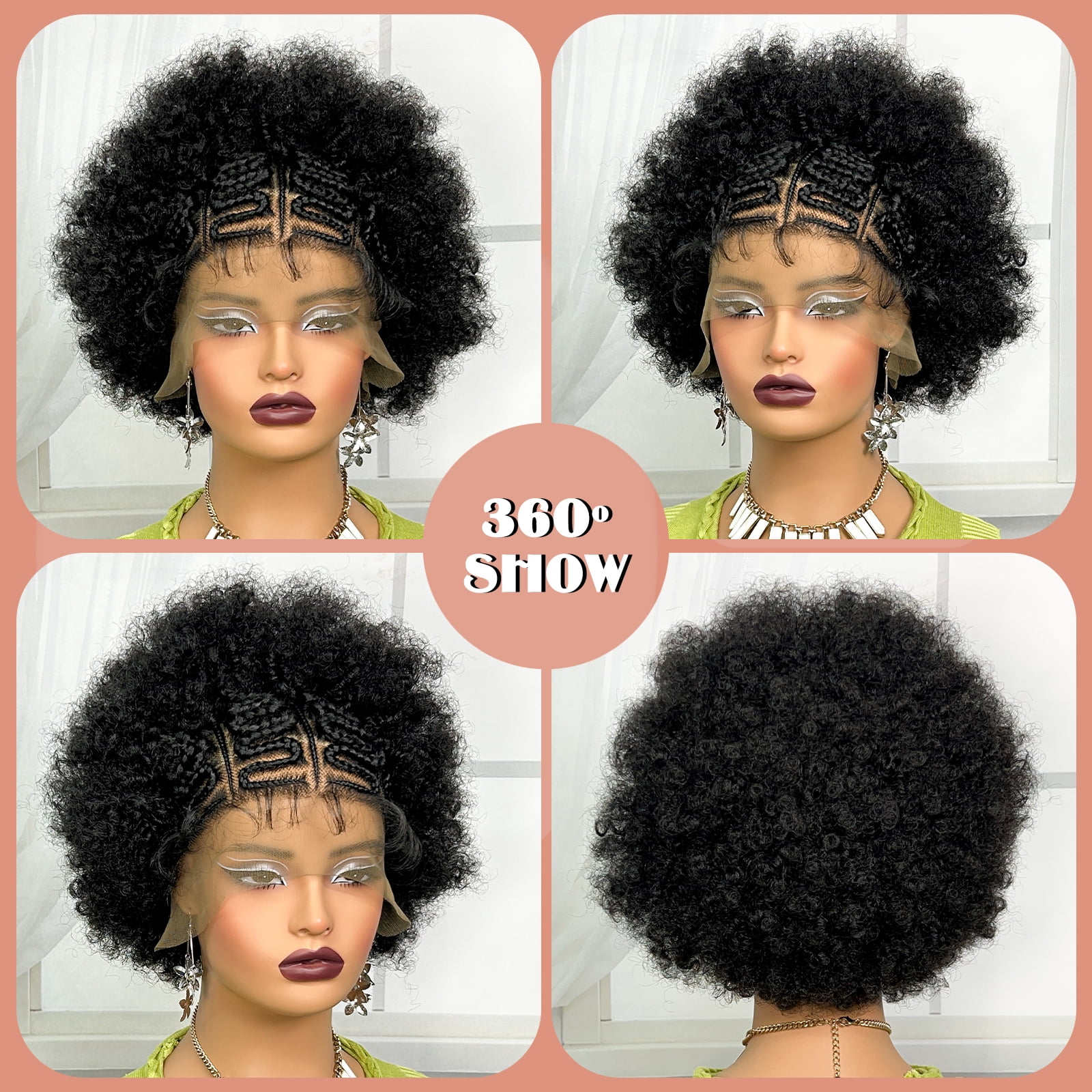 Kinky Curly Braided Lace Wigs Short Braided Wigs Synthetic Lace Front Knotless Box Braided Wigs for Women 13x6 Lace Front Braidng Hair Wig Daily Use