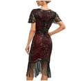 thumbnail image 3 of QUNYINEY Short Sleeve Spring Dresses for Women 2025 Dressy Sequin Cocktail Dress V Neck Vintage Tassel Midi Party Dress, 3 of 4