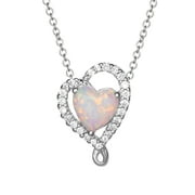 Brilliance Fine Jewelry Sterling Silver Cubic Zirconia and Created Opal Heart Pendant 18" Chain