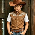 thumbnail image 2 of KHONTS Western Cowboy Shirts for Boys Kids Collared Button down Short Sleeve Tops Summer Vacation Tees,Size 6-15 Years Brown M, 2 of 4