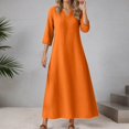 thumbnail image 2 of DHFJKG Dresses For Women 3/4 Sleeve Loose Fit Solid Color Layering Tunic Maxi Dresses V Neck Trendy Dresses, 2 of 4