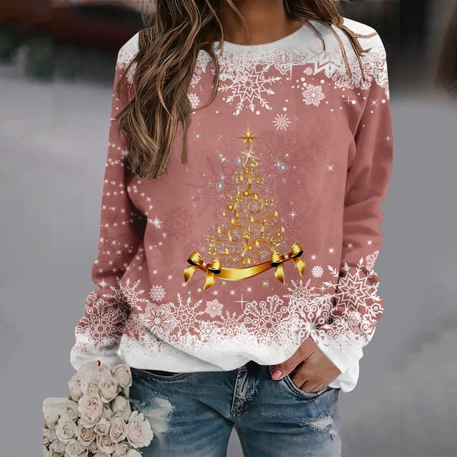 Chandails d'Automne d'Hiver Grande Taille pour Femmes Chandails de Noël pour Femmes Arbre de Noël Suéter Navideño Mujer Mignon Col Rond Chandails à Capuchon Amusants