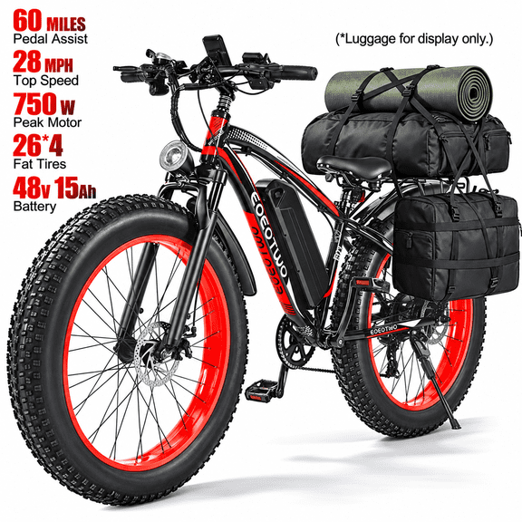 EOEOTWO 26" All-Terrain Fat Tire Electric Mountain Bike for Adults, 750W Motor, 28 MPH, 48V 15Ah Battery, 60-Mile Range, UL 2849 Certified