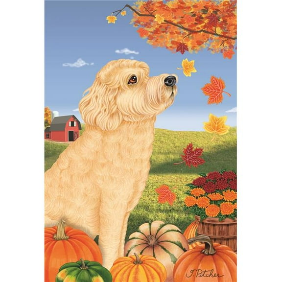 Best of Breed TP67282 Labradoodle Blonde Autumn Leaves House Flag