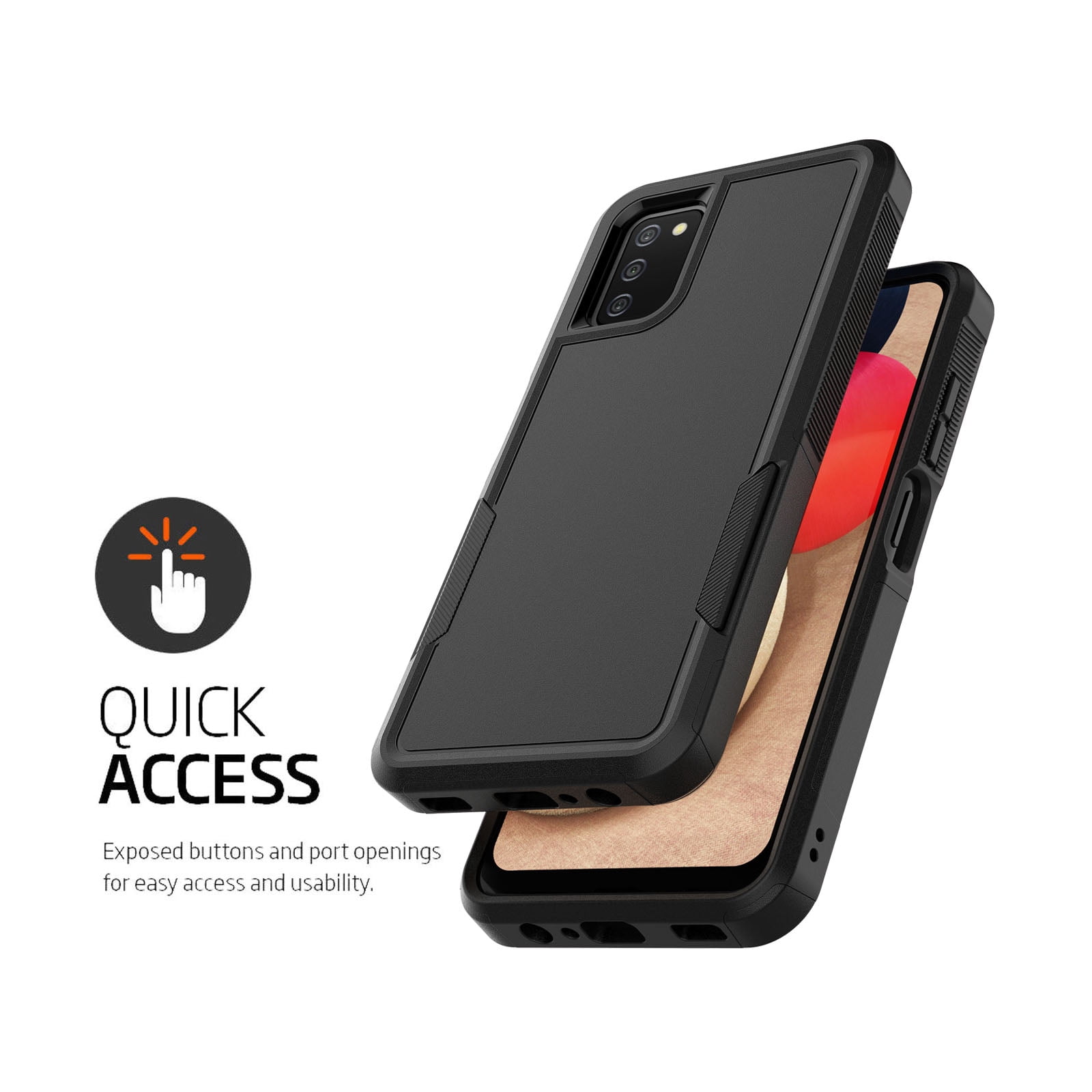 For Samsung Galaxy A03S Case, 2 in 1 PC Phone Case for Galaxy A03S 6.5" 2022 Case, Njjex Rubber & Rugged Shockproof Full Body Protection Case Cover-Black