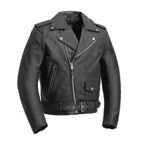 First Mfg Co - SuperStar - Men's Motorcycle Biker Riding Black Leather Jacket - Extra Small - Action Back Belted Gussets Quilted Liner