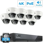 ONWOTE 16 Channel 4K IP PoE Security Camera System, 8CH 4K 8MP POE NVR with 3TB HDD for 24/7 Recording, 8pcs 4K Outdoor Vandalproof Dome Cameras Wired, 16 Channel Synchronous Playback.