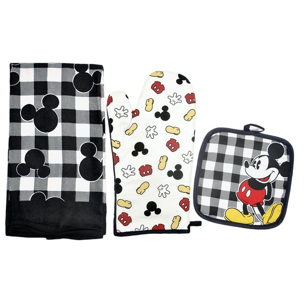  Mickey  Mouse  Plaid 3pc Kitchen  Set  Oven Mitt Pot Holder 