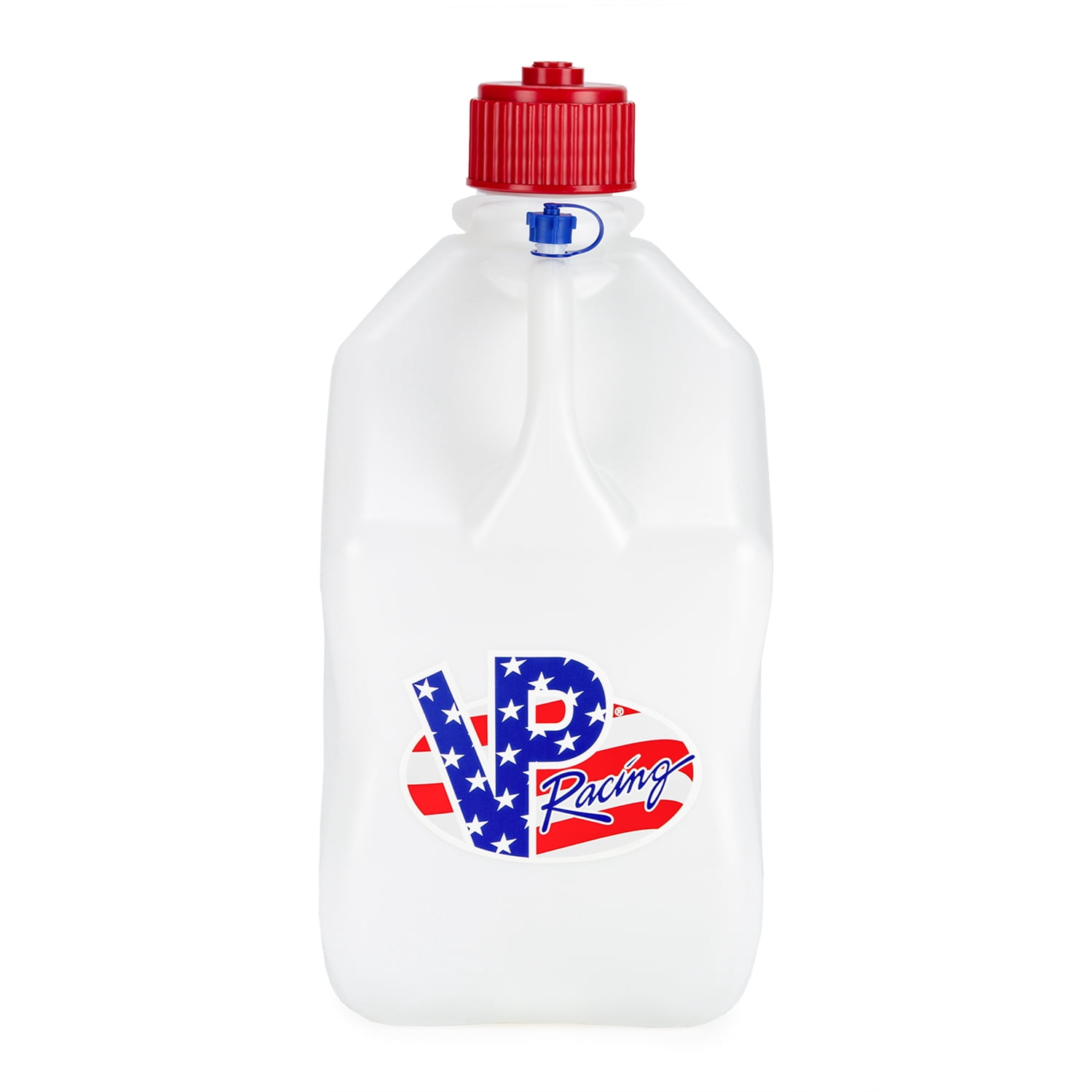 VP Racing 35221-CA 5.5 Gal. Square Patriotic Motorsport Container w/ 14 Inch Deluxe Filler Hose Close-Trimmed Cap and Neck for Tighter Seal