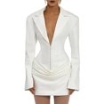 thumbnail image 2 of Women'S Knit Bodycon Dress Long Sleeve V Neck Bodycon Sheath Dress Elegant Party Mini Dress White S, 2 of 8