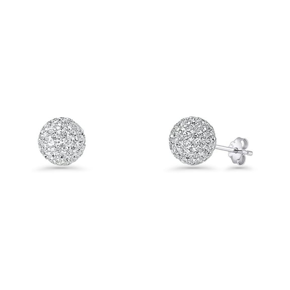 Full Ball Stud Earrings CZ 925 Sterling Silver 8mm