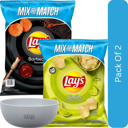 Lay’s Potato Chips Variety Pack – Limon (15 oz) & Barbecue (15.25 oz)-2pk, With Olive White Bowl By OMA