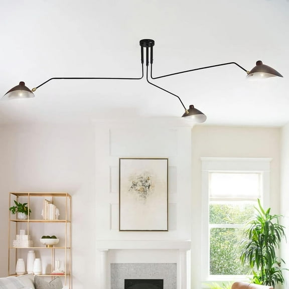 Modern 3-Arm Black Chandelier with 360° Adjustable Shades - Dimmable Mid-Century Ceiling Light for Dining Room, Living Room, Bedroom - Energy saving