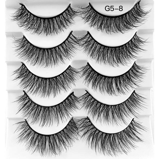Qiaoxi 5 Pairs Thick False Eyelashes 8D Fried Curly Multi-layer Cross Lashes Eye Lifting Look Fake Eyelashes