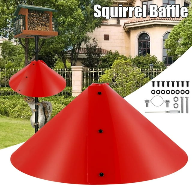 MesaSe Squirrel Baffle for Bird Feeder Pole Wrap Around Squirrel Baffle Proof Baffles Durable Premium Plastic Bird Feeder Guard with Hook New Upgrade Red(16 Inch Nonmetal)