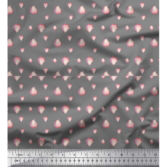 Soimoi Gray Georgette Viscose Fabric Shells Ocean Printed Fabric 1 Yard 44 Inch Wide