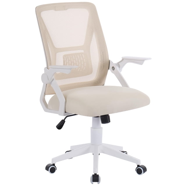 Silla de oficina VECELO con respaldo medio, giratoria, ergonómica, malla beige