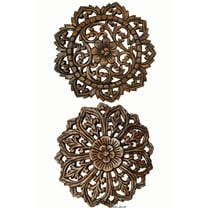 Round Floral Carved Wood Wall Decor. Set of 2 Brown 12"