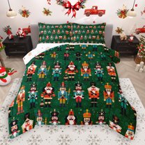 Manfei Retro Christmas Nutcraker Bedding Comforter Set,Happy New Year Twin Comforter Sets,Green Red White Bedding Set For Teens,Ultra Soft Home Decor Reversible,2pcs