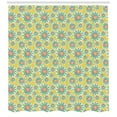 thumbnail image 3 of Yellow and Blue Shower Curtain, Abstract Dotted Floral Arrangement Blossoming Nature Spring Season Swirls, Fabric Bathroom Set with Hooks, 69W X 75L Inches Long, Multicolor, by Ambesonne, 3 of 3
