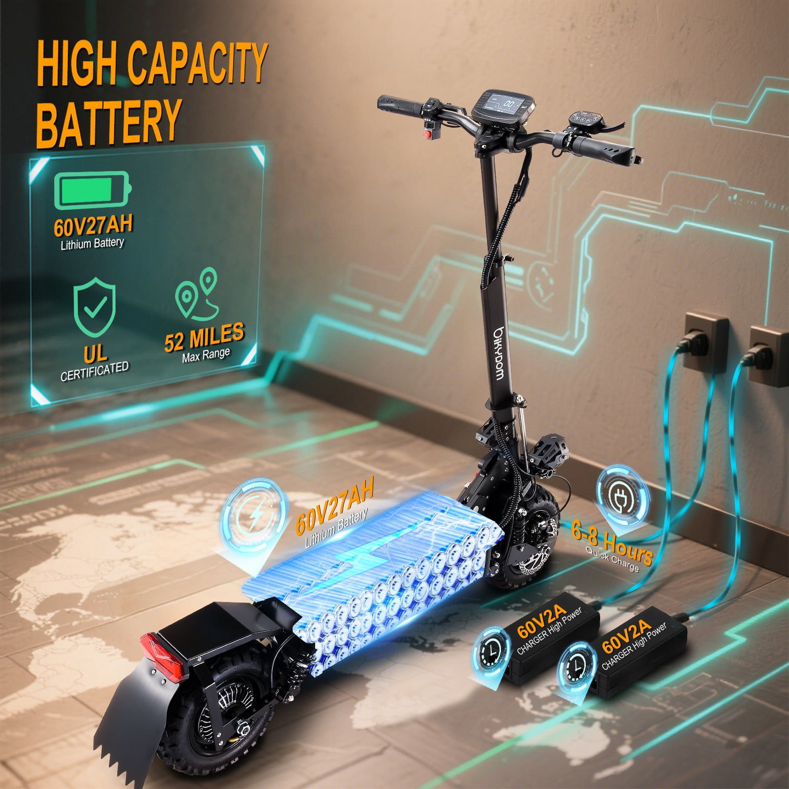 Bikydom 5600W Electric Scooter for Adult with Seat, NFC-enabled Keyless Start, 50 mph 48 Miles Range, Fast Sport Foldable E-Scooter Max Load 440lbs