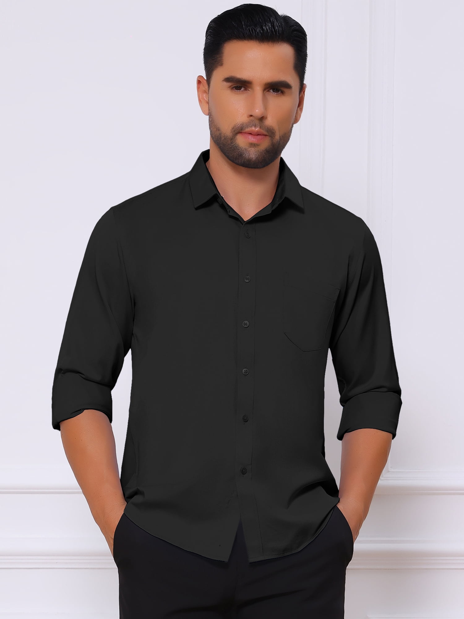 DARING DIVA Men's Point Collar Button Long Sleeve Business Shirts 2XL Black