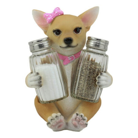 Ebros Spicy Bonita Pretty In Pink Girl Chihuahua Dog Glass Salt And Pepper Shakers Holder Figurine Teacup Female Chihuahua Decor