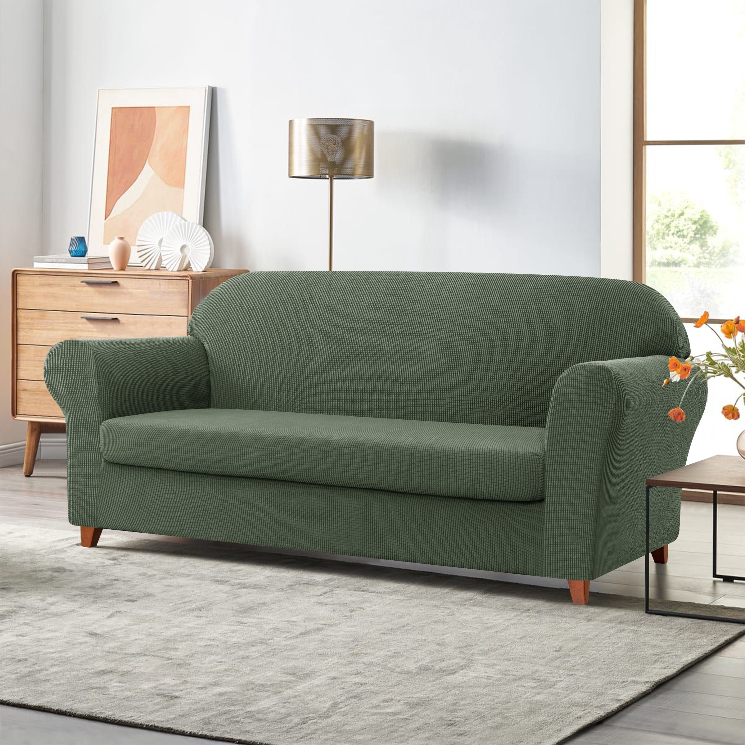 Subrtex Sofa Cover 1 Piece Slipcover with extra Stretch Cushion Seat Cover, Sofa, Olive Drab