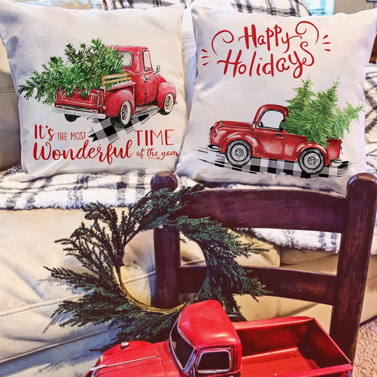 Red truck pillow hotsell