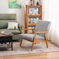 thumbnail image 3 of Arm Chair Accent Chair, Wooden Mid-Century Modern Accent Chairs, Elegant Upholstered Lounge Chair for Living Room, Bedroom, Linen Fabric Padded Reading Chair, Side Chair (Light Grey), 3 of 7