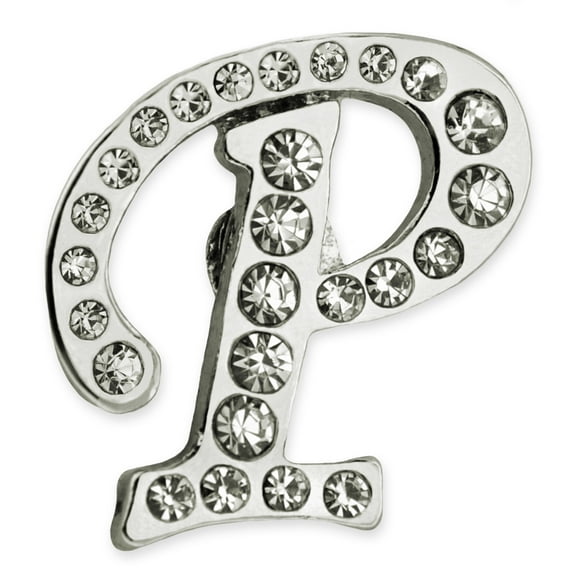 Silver Plated Rhinestone Alphabet Letter P Lapel Pin