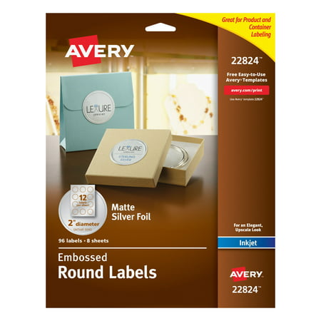 Avery Embossed 2 Inch Round Labels for Inkjet Printers Only, 96 Matte Silver Labels