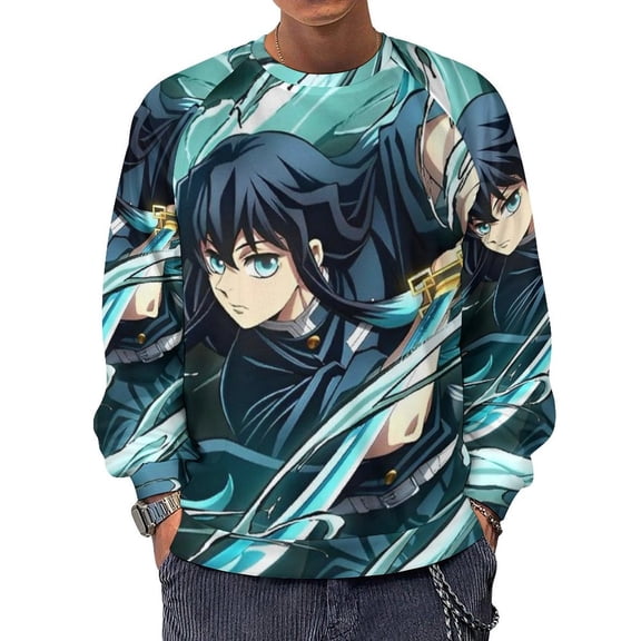 Demon Slayer Tokito Muichiro Mens Crew Neck Sweatshirt 3D Printing Fall Clothes Long Sleeves Fashion Blouse Top Casual Pullover Sweater S