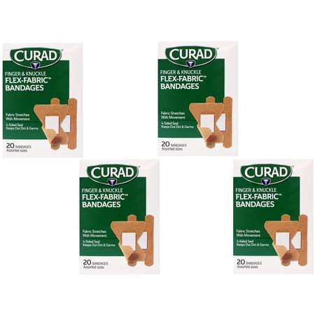4 Pack - CURAD Flex-Fabric Finger and Knuckle Bandages, Assorted Sizes, 20 Ct