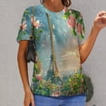 thumbnail image 6 of Blossoming Paris Eiffel Tower Women's Short Sleeve T-Shirt Crew Neck Casual Summer Trendy Loose Fit Tops, 6 of 6