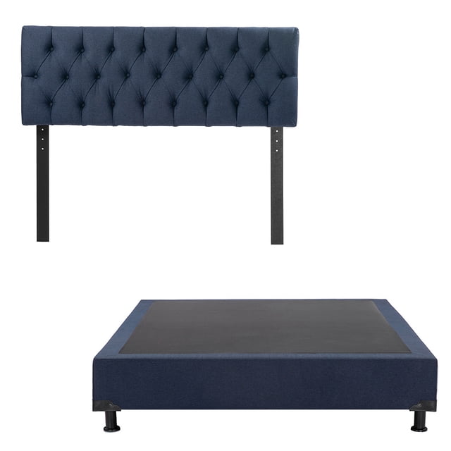 Box Base Cama Individual + Cabecera Arlo Trinity Azul Marino