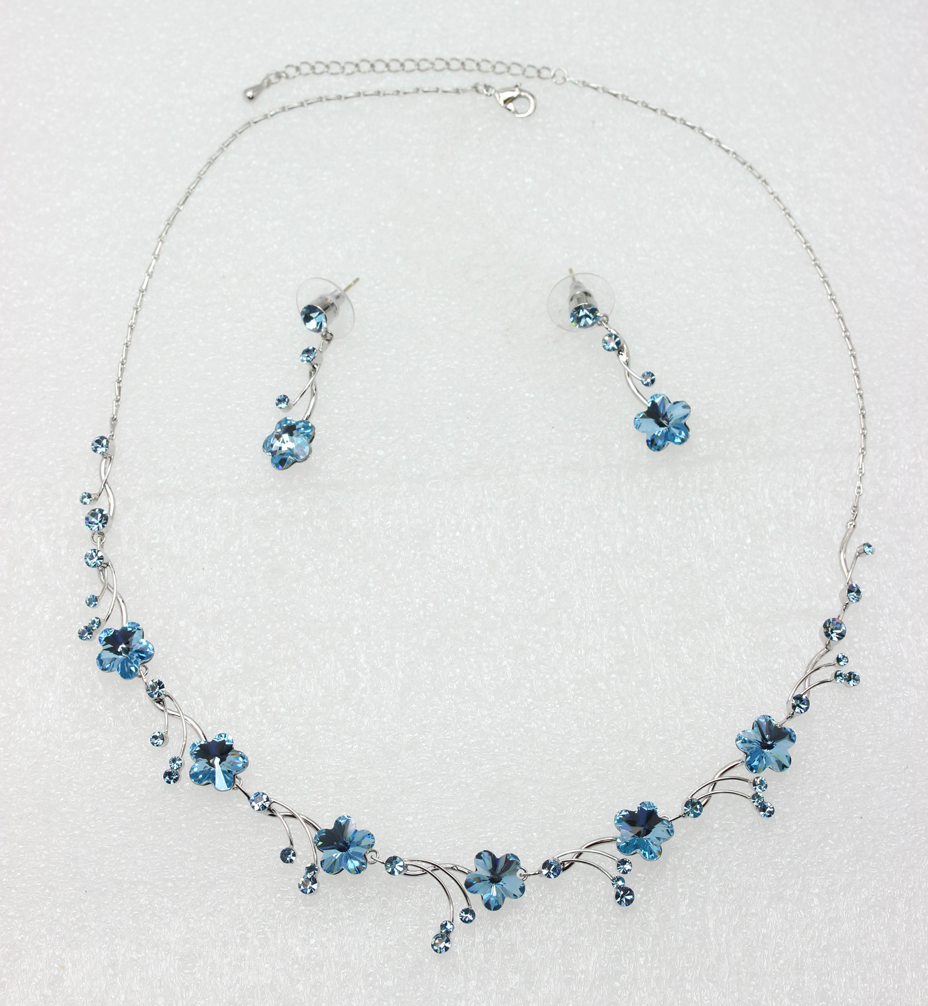 Faship Rhinestone Crystal Floral Necklace & Earrings Set - AB Color Bridal Jewelry, One Size
