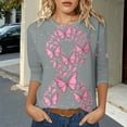 thumbnail image 1 of T-Shirts Élégants pour Femmes Sensibilisation au Cancer Imprimé Graphique Col Rond Manches Trois-Quarts pour Usage Quotidien au Printemps Été et Automne, 1 of 3